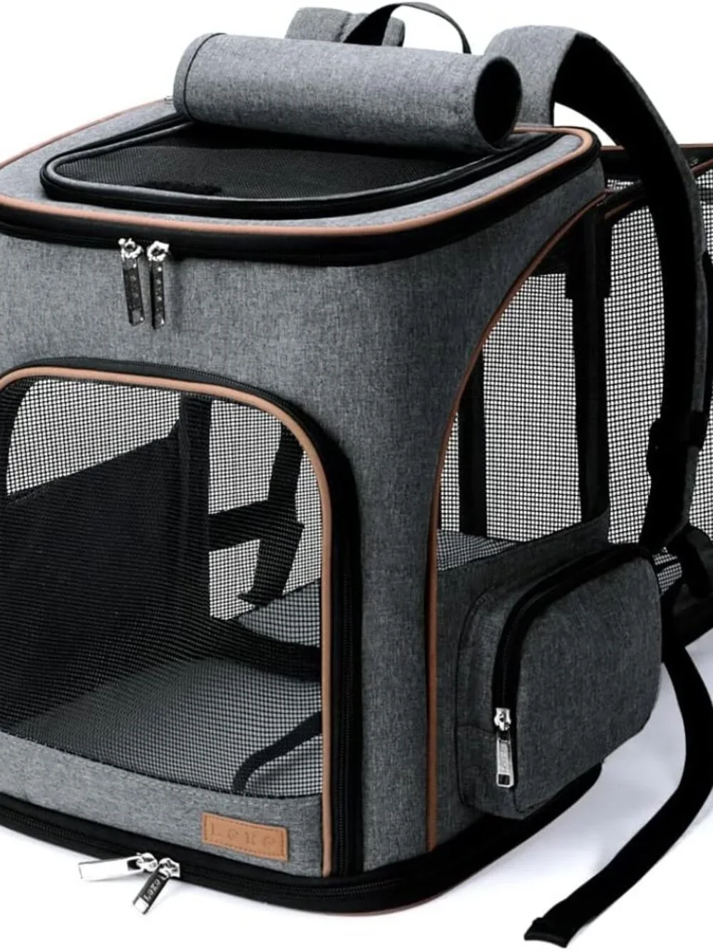 Lekereise Expandable Pet Carrier Backpack – Grey (Large, Fits 20–25 lbs)